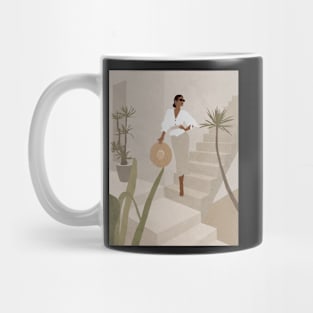 Elegant woman and hat, Boho style art, Mid century art Mug